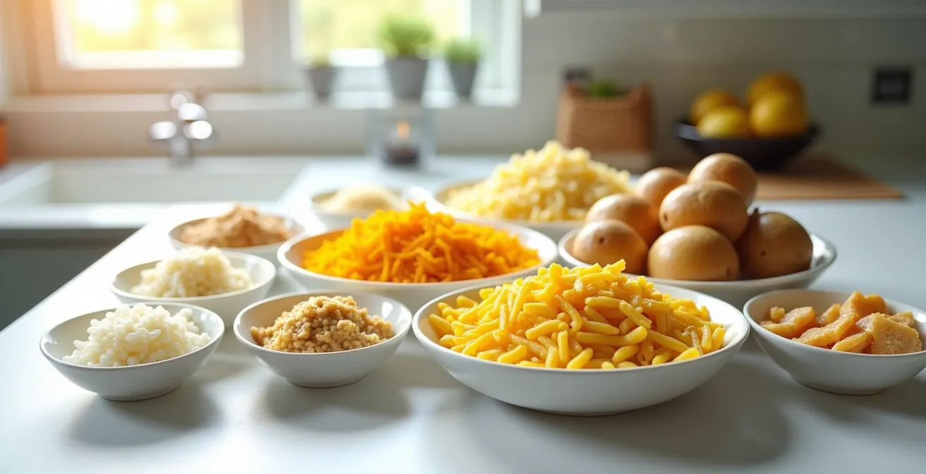 Visualisierung eines 3-Tage-Carb-Loading-Plans mit verschiedenen Kohlenhydratquellen