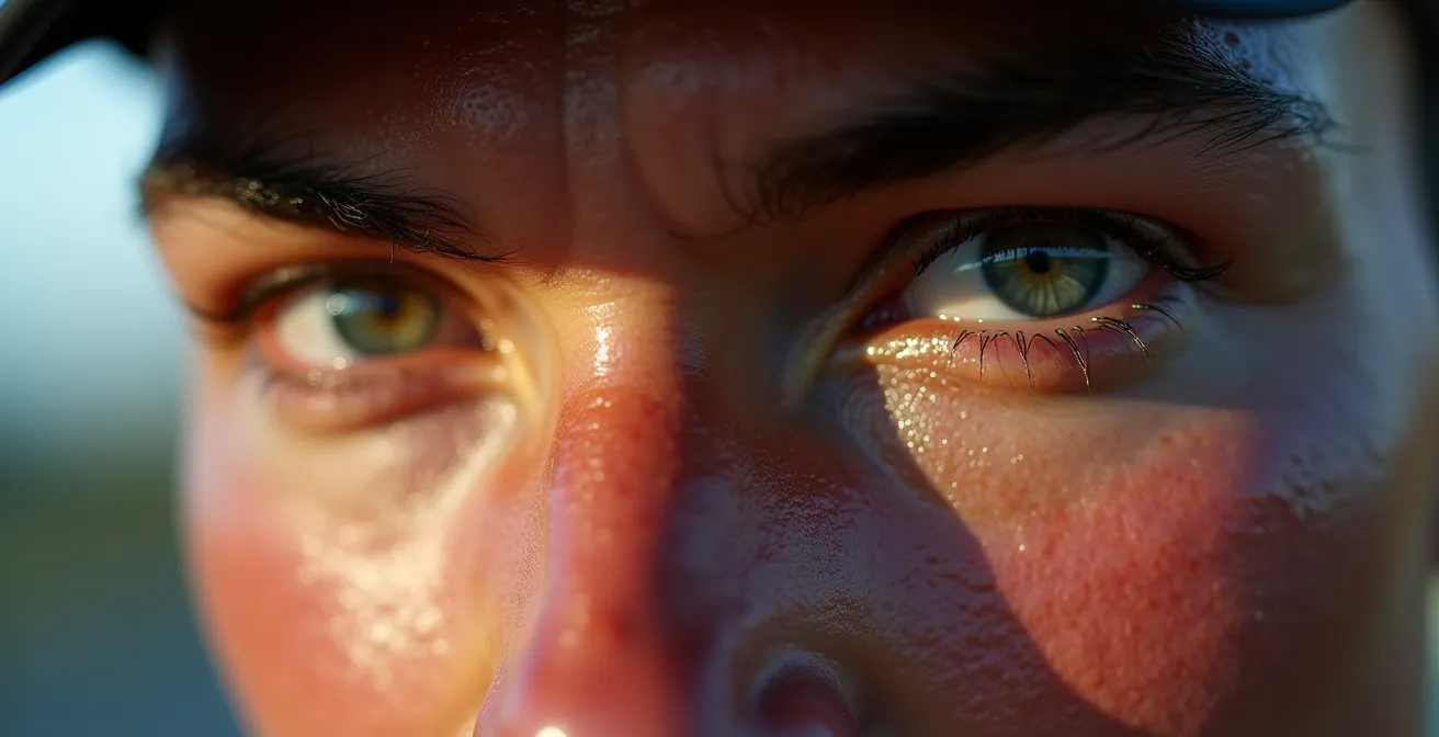 Marathonläufer in den letzten Kilometern mit intensivem Fokus