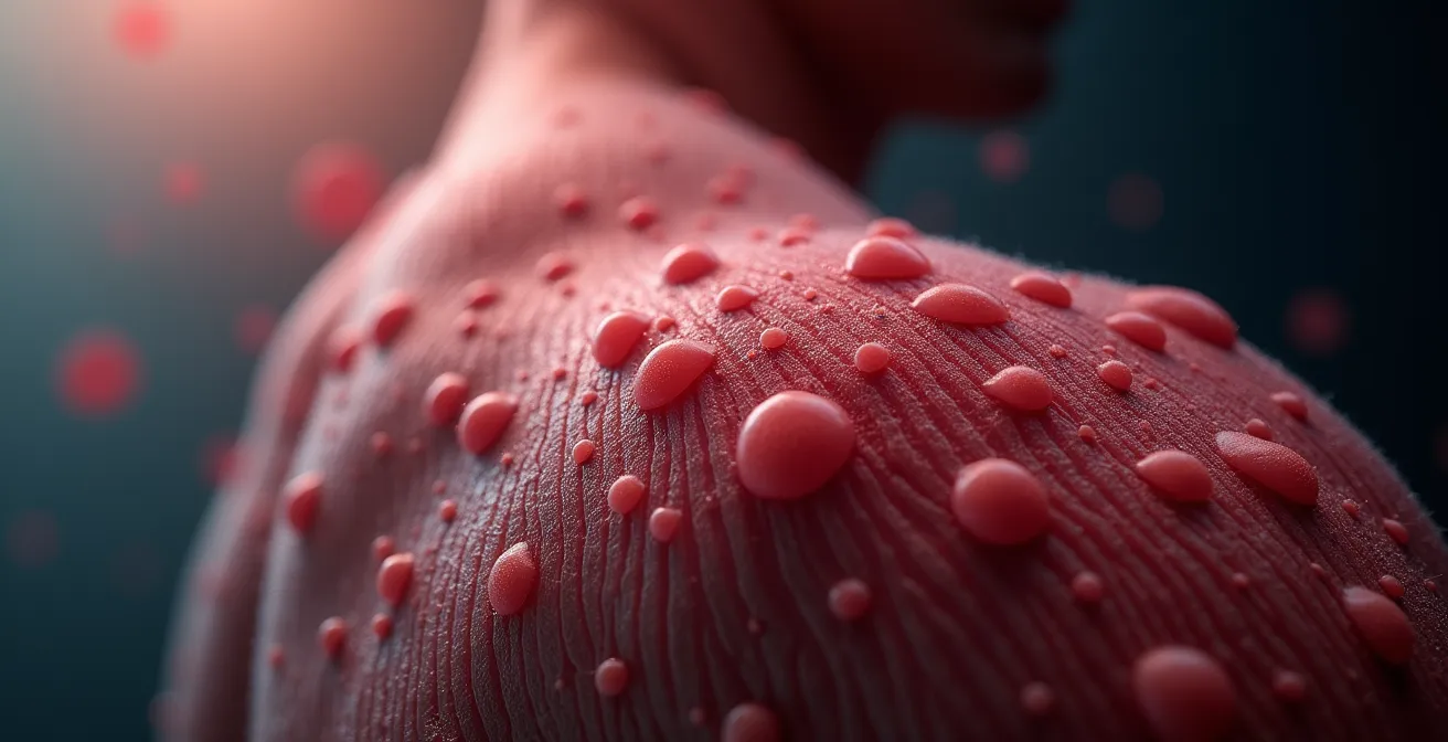 Makroaufnahme von Muskelgewebe während intensiver Belastung