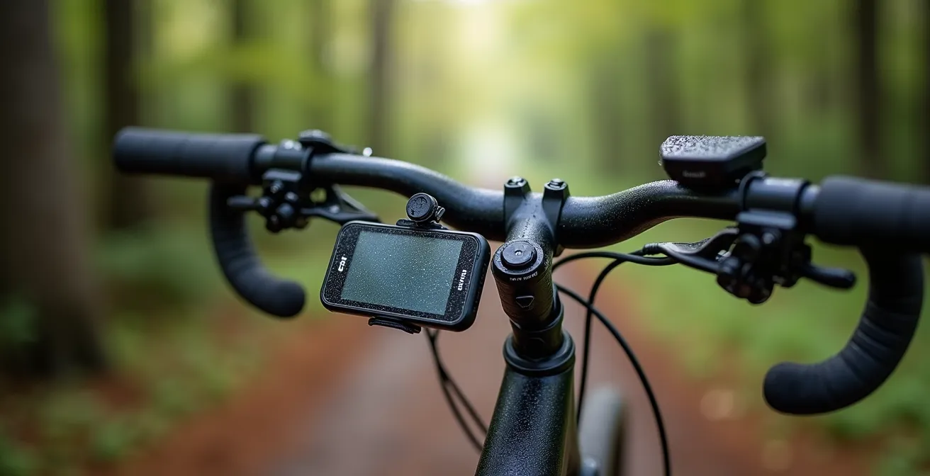 GPS-Gerät und Smartphone als Backup-System am Fahrradlenker montiert