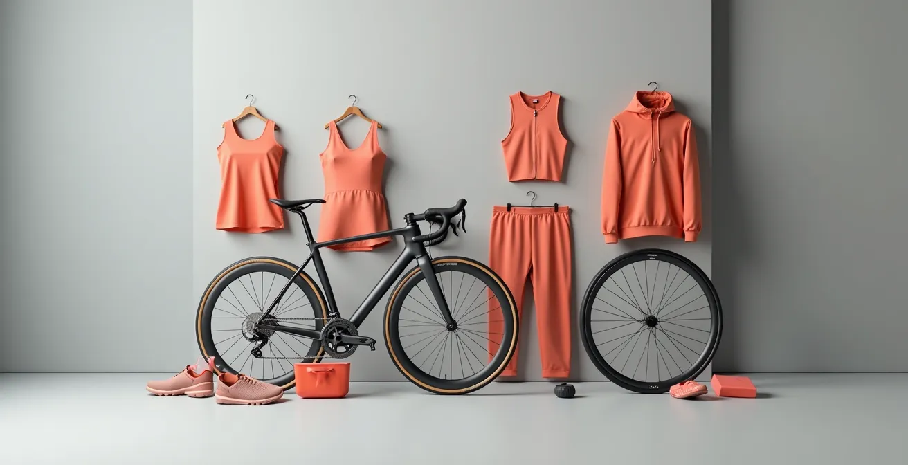 Perfekt abgestimmtes Farbensemble aus Fahrrad, Helm und Radbekleidung