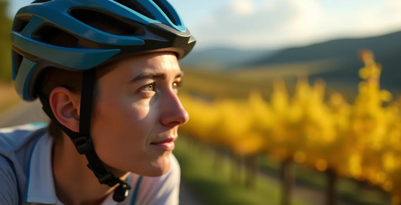 Nahaufnahme eines Radfahrers der durch verschiedene deutsche Landschaften fährt