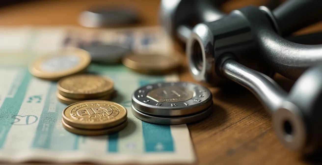 Kostenvergleich zwischen Bike-Sharing und eigenem Fahrrad mit Berechnungen auf einer abstrakten Oberfläche