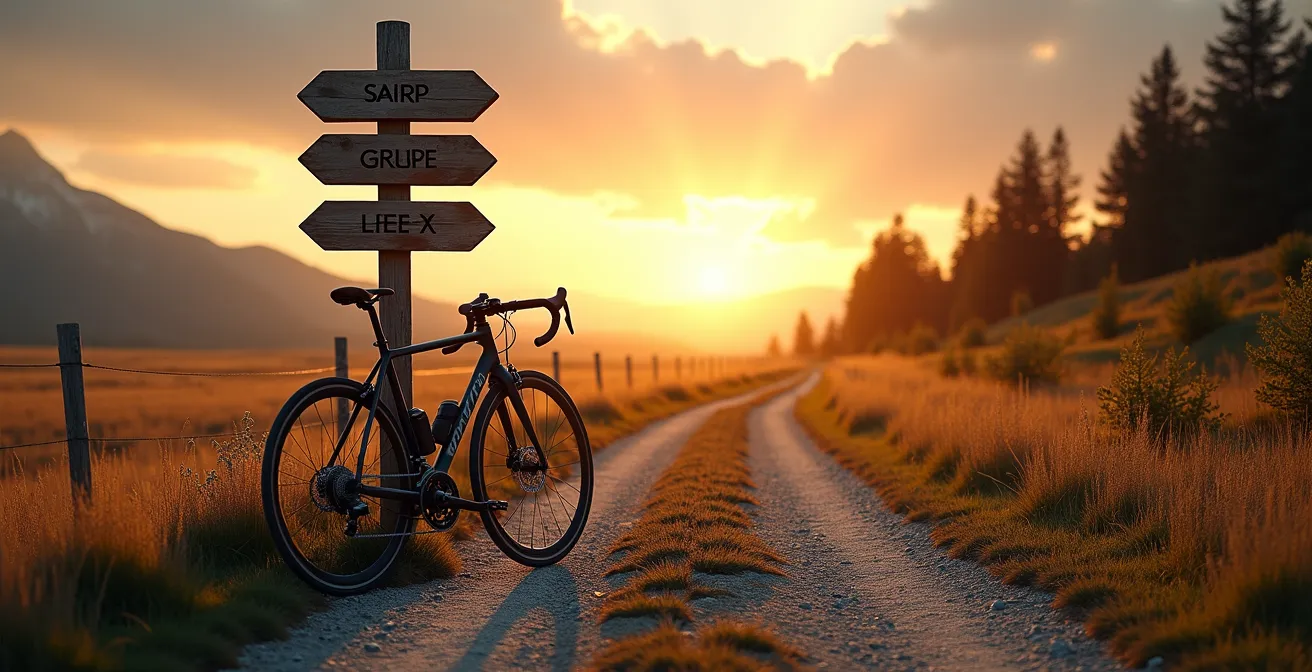 Symbolische Darstellung eines Radwegs der sich in unendliche Möglichkeiten gabelt