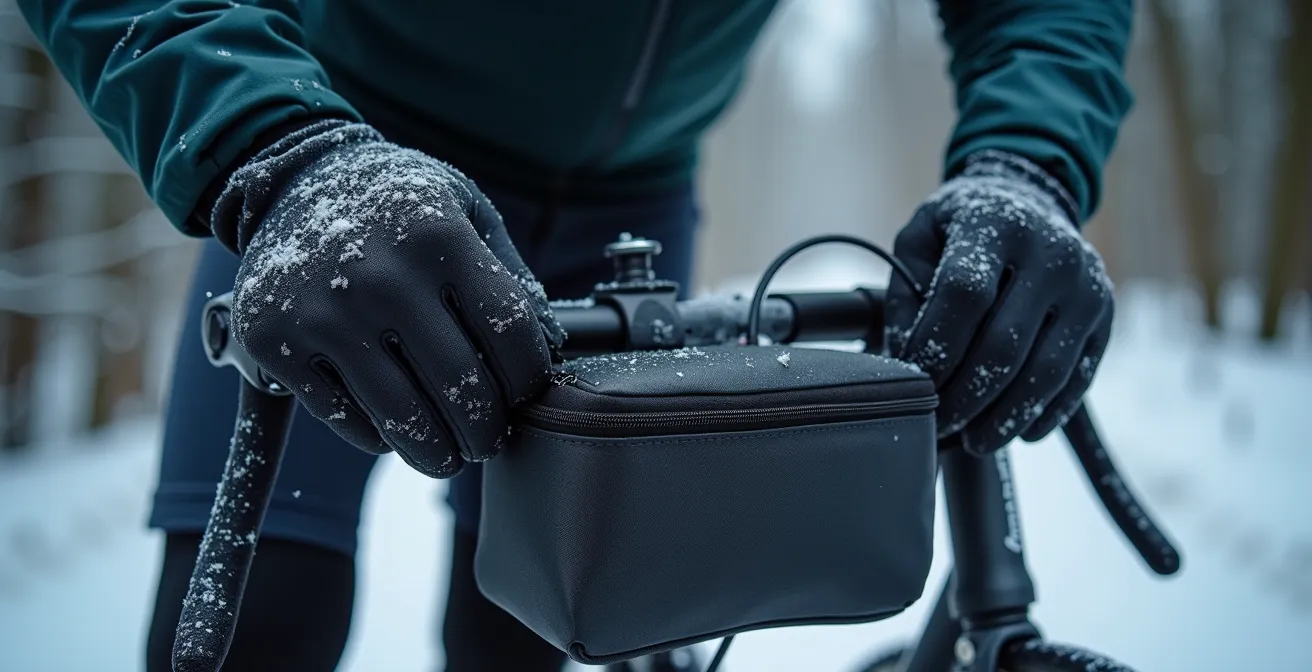 Powerbank in wasserdichter Tasche für Winterradtour vorbereitet