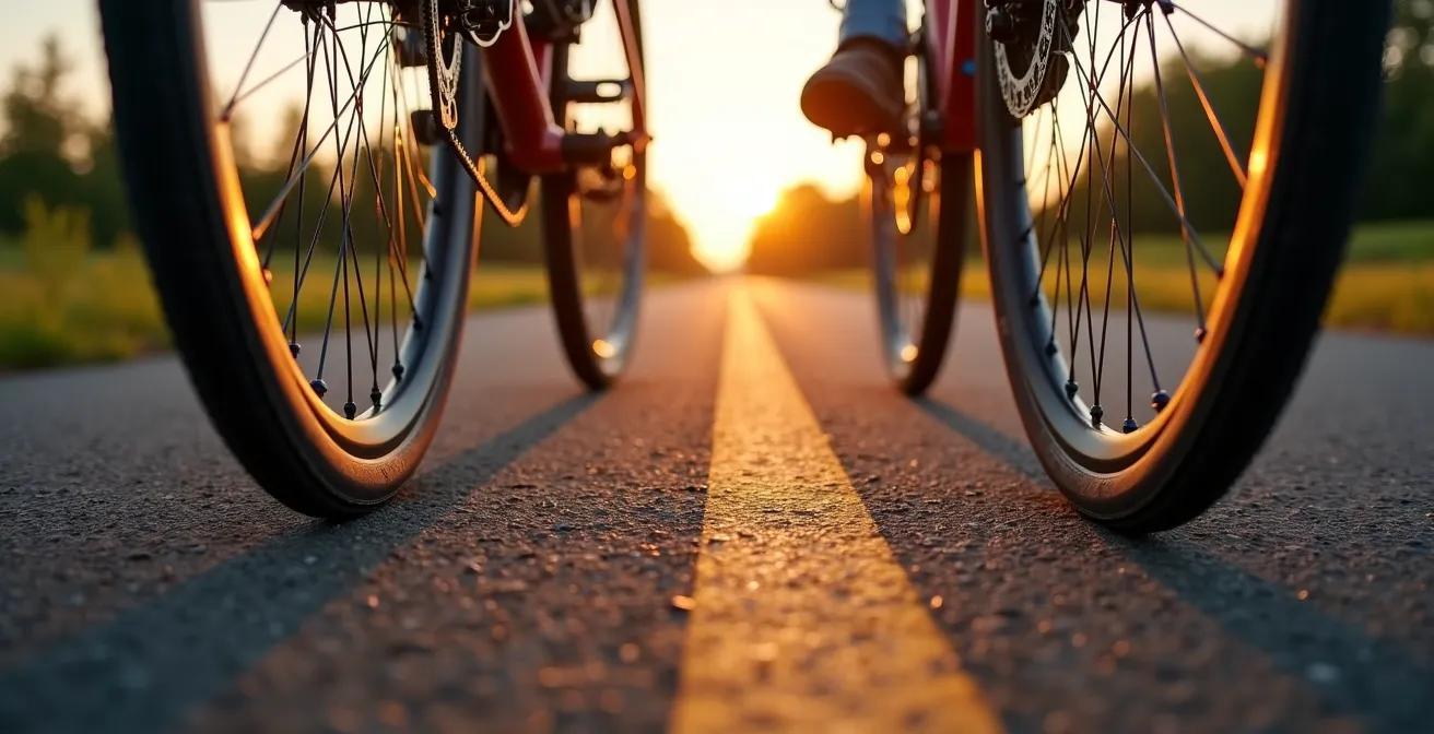 Seitenansicht zweier Fahrradreifen auf rauem Asphalt zeigt Unterschied zwischen 25mm und 30mm