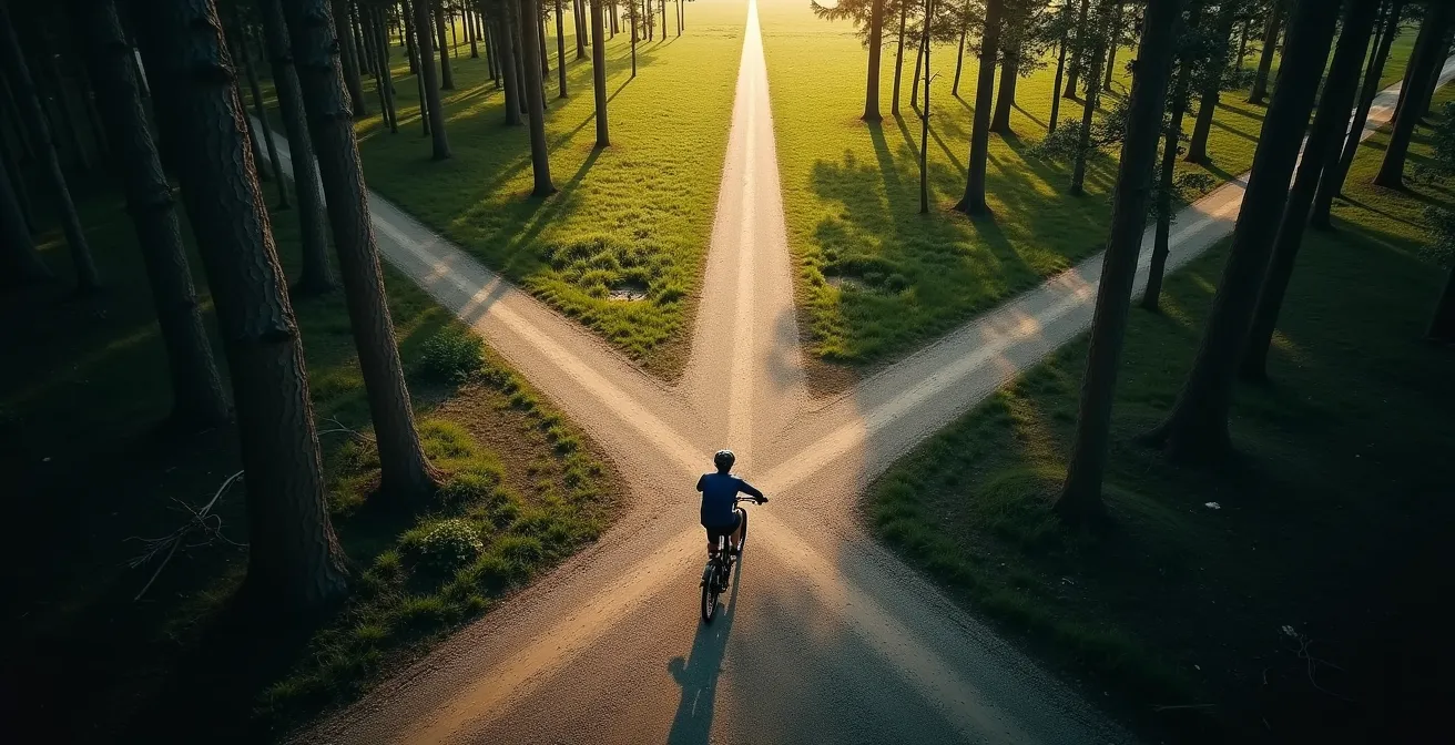 Einzelner Gravel-Fahrer auf einsamer Brandenburger Waldstrecke