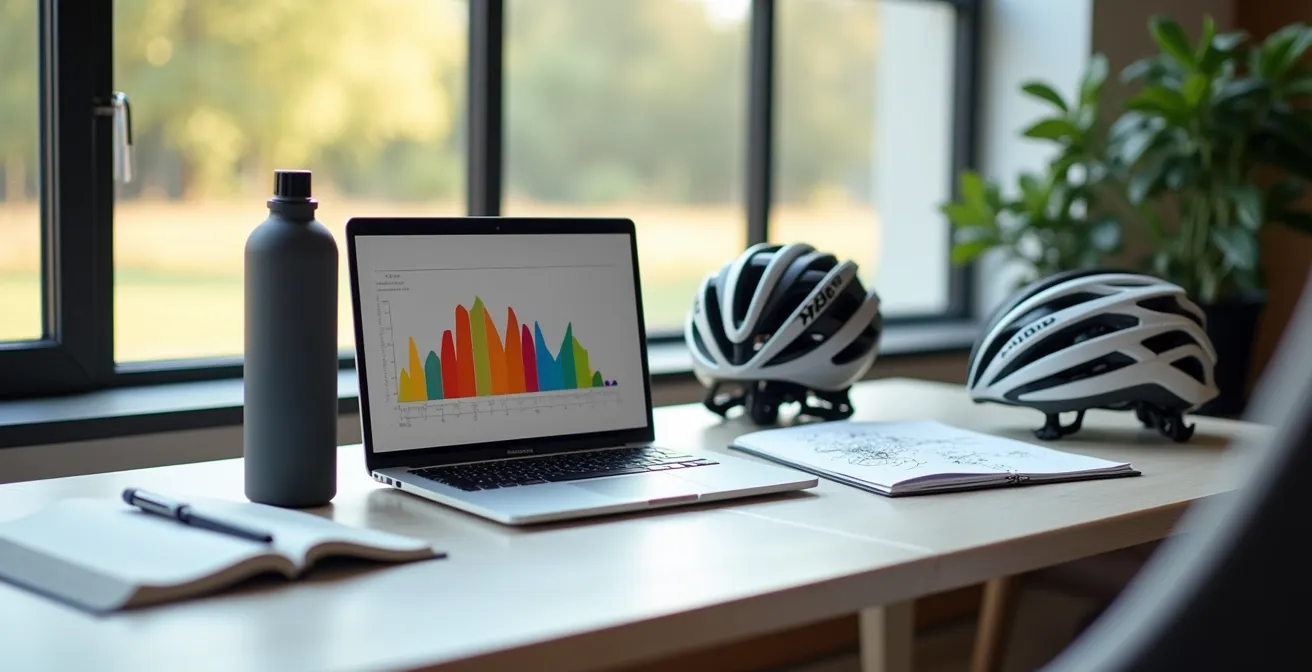 Radfahrer wertet Trainingsdaten auf verschiedenen Plattformen aus