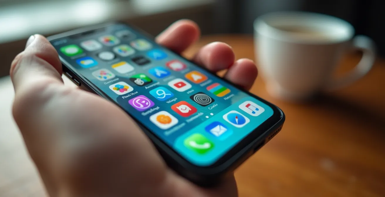 Smartphone mit organisierten Mobilitäts-Apps auf dem Homescreen, die ein persönliches Kommandozentrale bilden